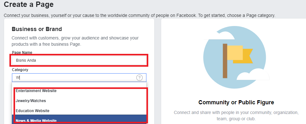Membuat nama usaha halaman facebook